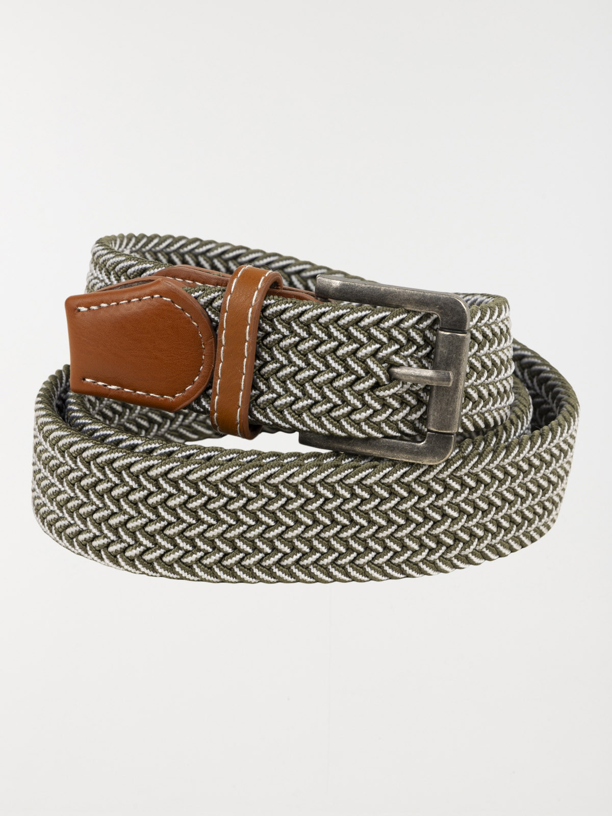 Ceinture tressée élastiquée homme kaki