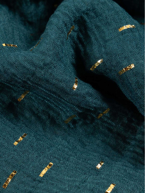 Foulard émeraude motif trait doré femme