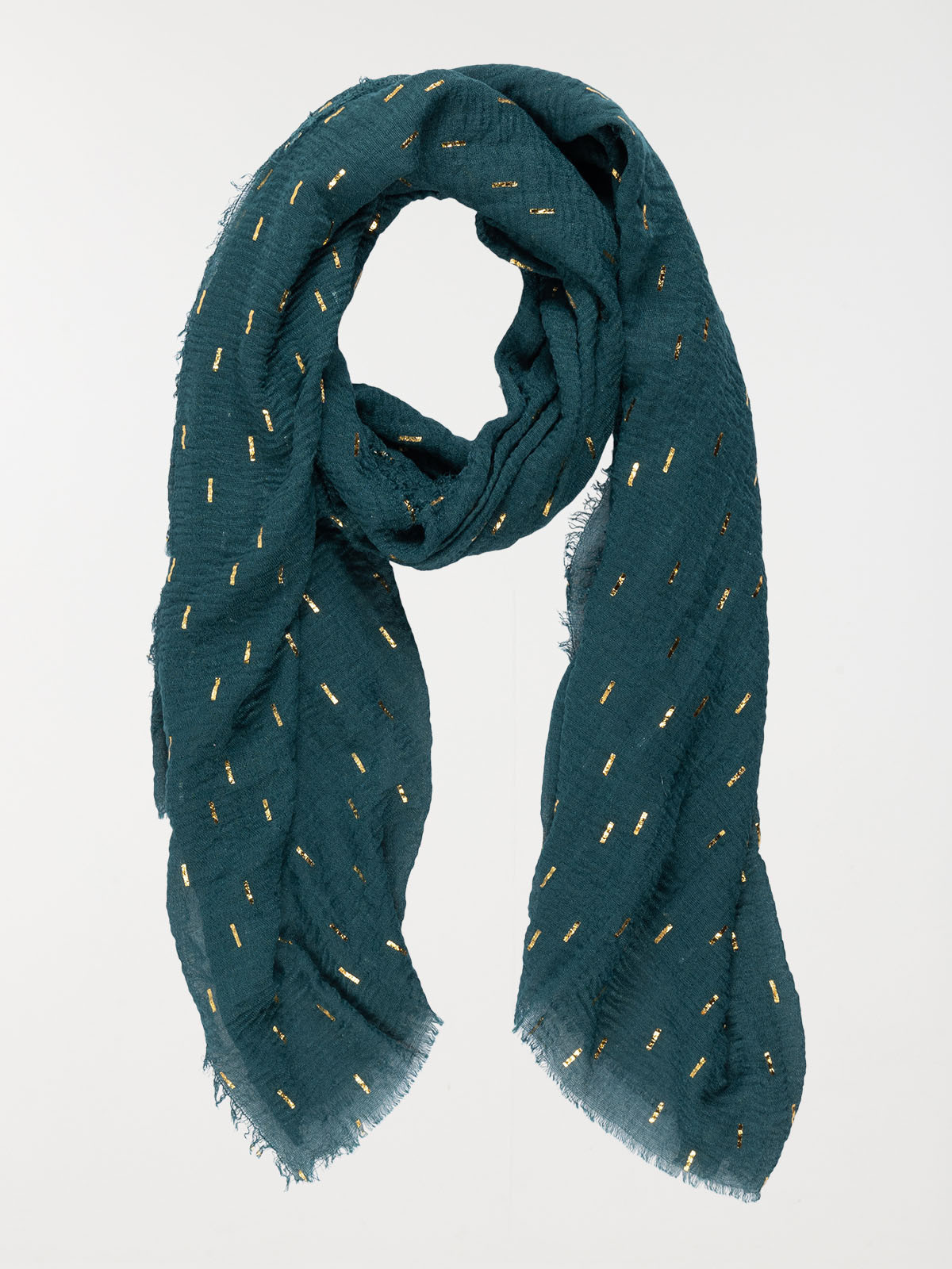 Foulard émeraude motif trait doré femme