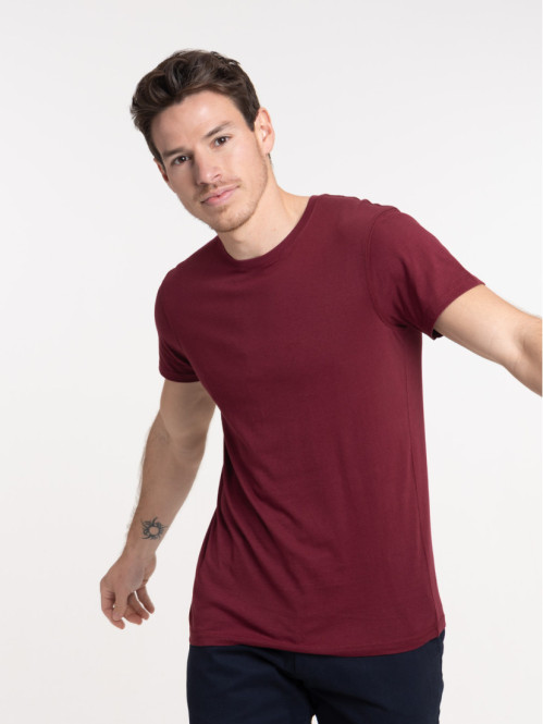 T-shirt col rond coloris bordeaux homme