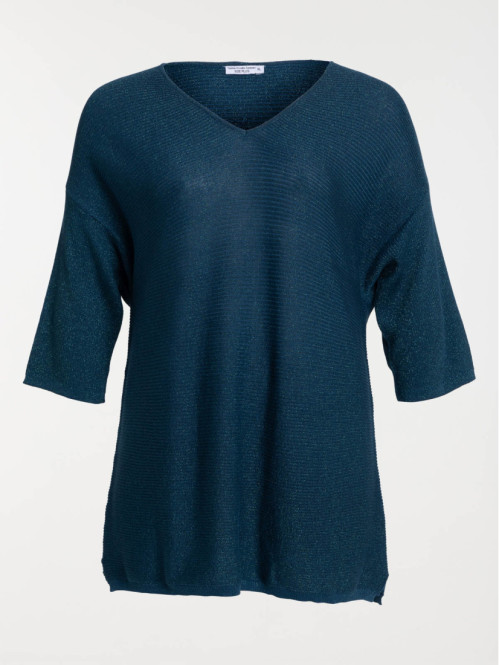 Pull col V pétrole grande taille femme