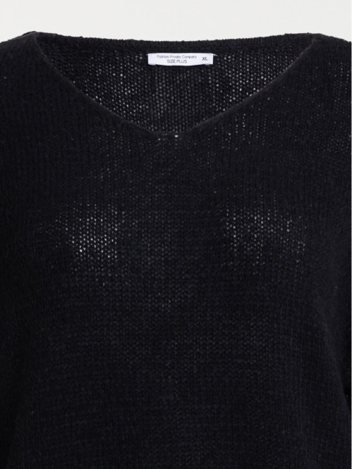 Pull col V noir grande taille femme