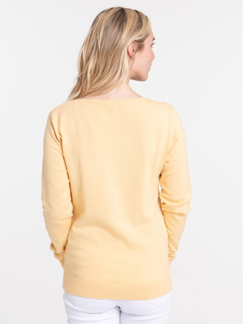 Pull col V soft yellow femme