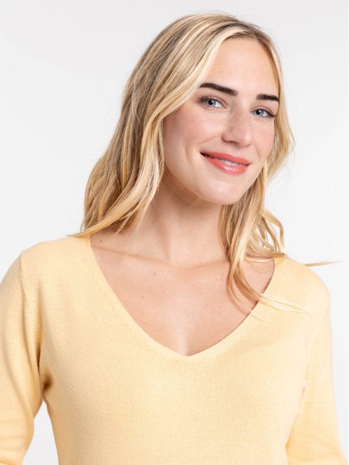 Pull col V soft yellow femme