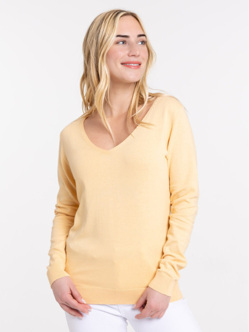 Pull col V soft yellow femme
