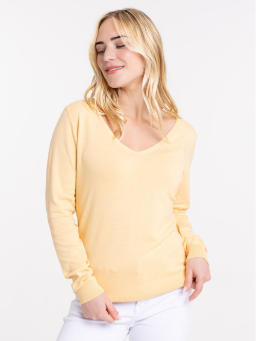 Pull col V soft yellow femme