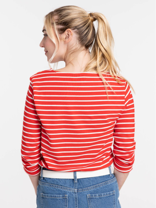 T-shirt rouge rayé écru femme