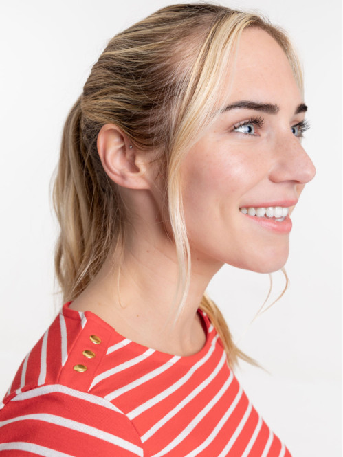 T-shirt rouge rayé écru femme