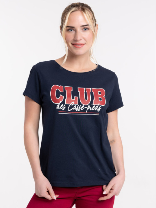 T-shirt marine à message femme