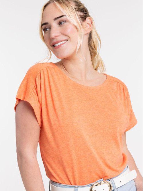 Tee-shirt brillant coral femme
