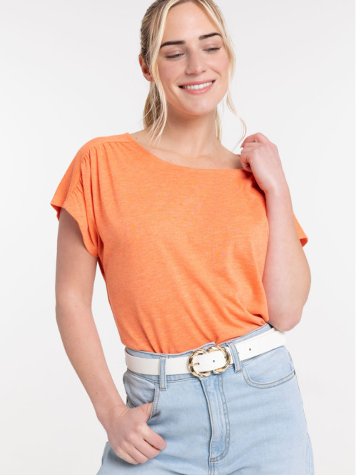 Tee-shirt brillant coral femme