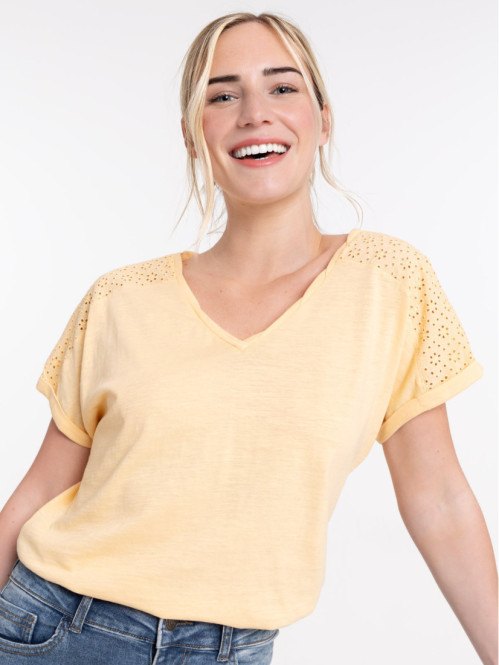 T-shirt col V dentelle épaules femme T-shirt col V dentelle épaules femme