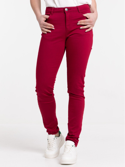 Pantalon skinny coloris bourgogne femme