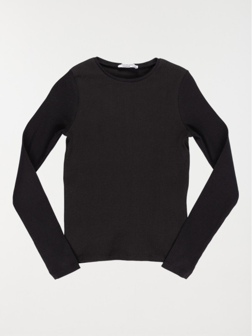 Tee-shirt noir côtelé fille (XXS-M)