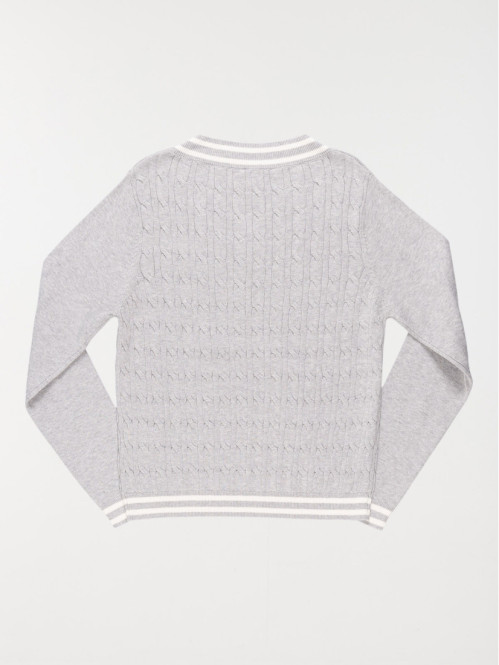 Pull col V gris chiné fille (XXS-M) Pull col V gris chiné fille (XXS-M)