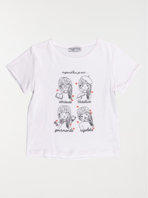 Tee-shirt motifs blanc fille (3-12A)