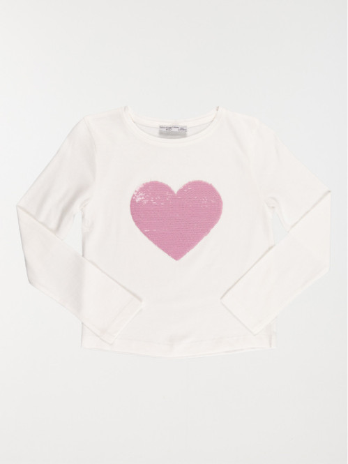 T-shirt coeur sequins fille (3-12A)