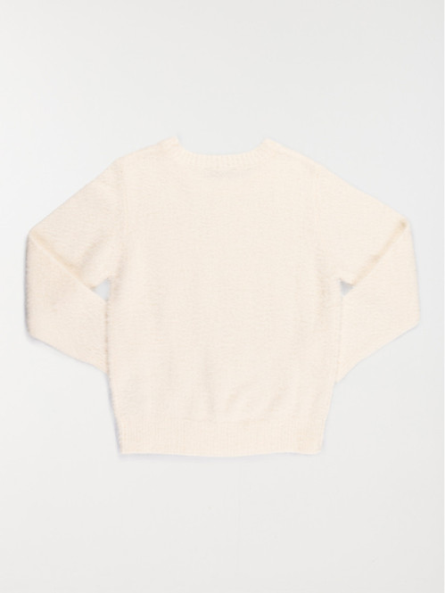 Pull fille écru col rond...