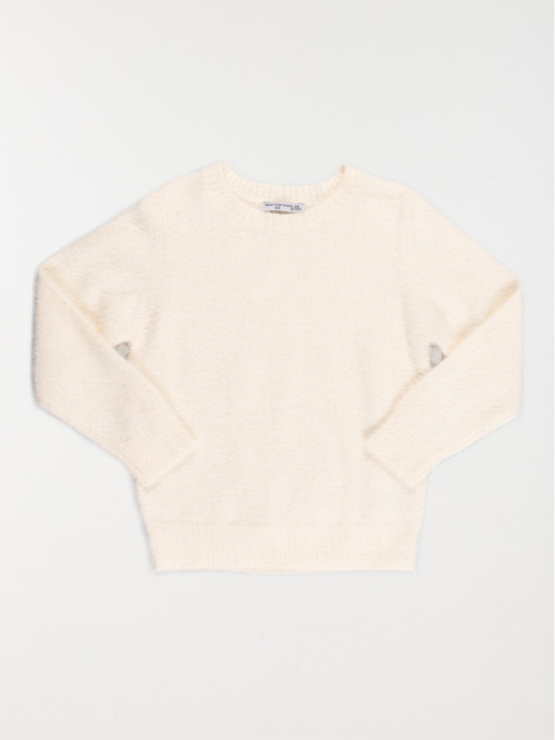 Pull fille écru col rond...