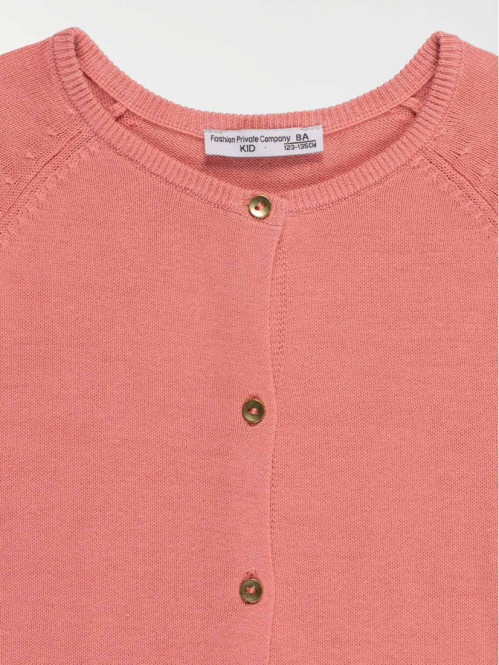 Gilet boutonné rose foncé fille (3-12A) Gilet boutonné rose foncé fille (3-12A)