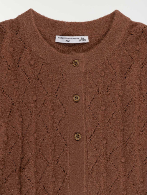 Gilet boutonné cacao chaud fille (3-12A)