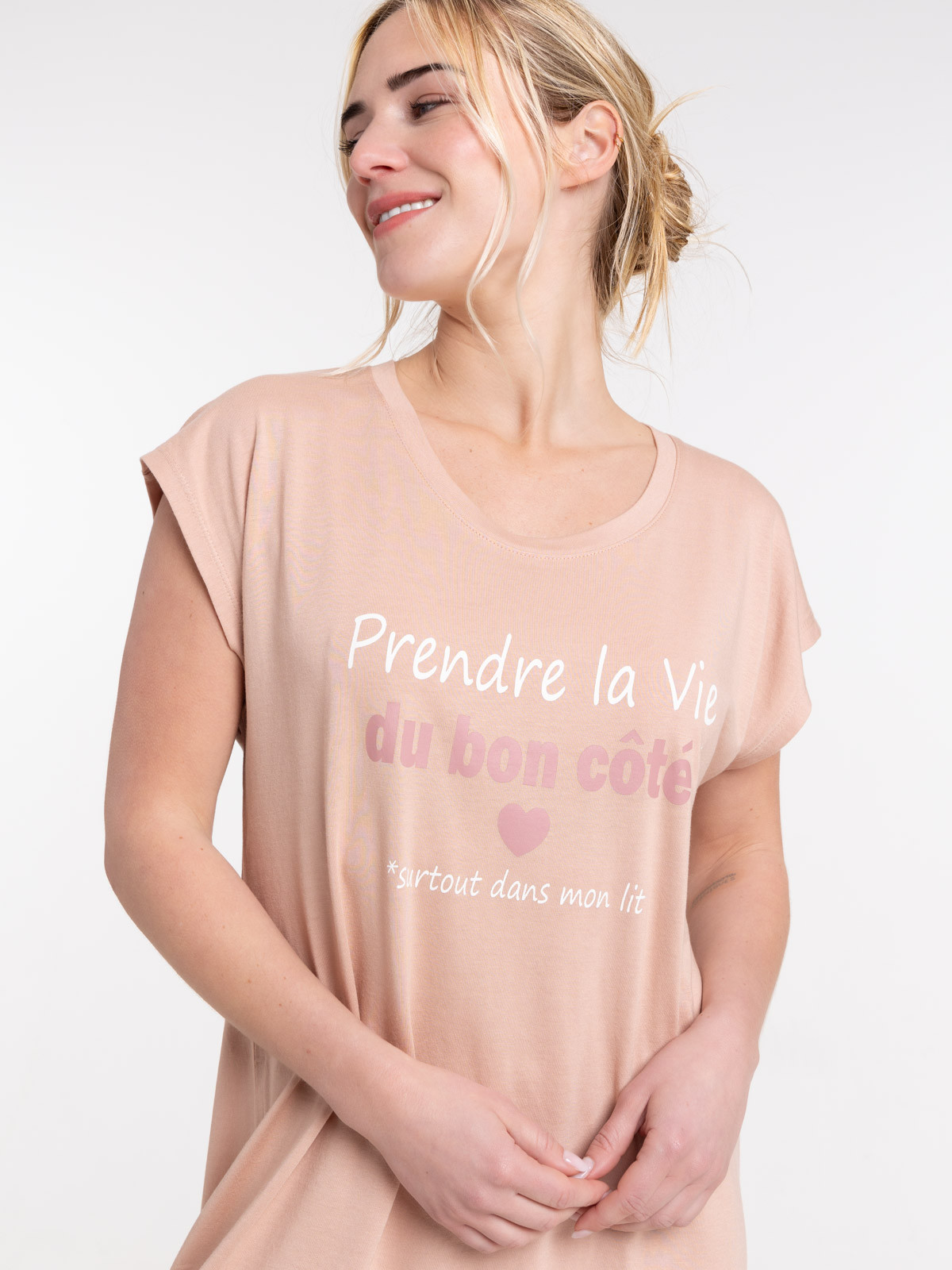 Chemise de nuit message vieux rose femme