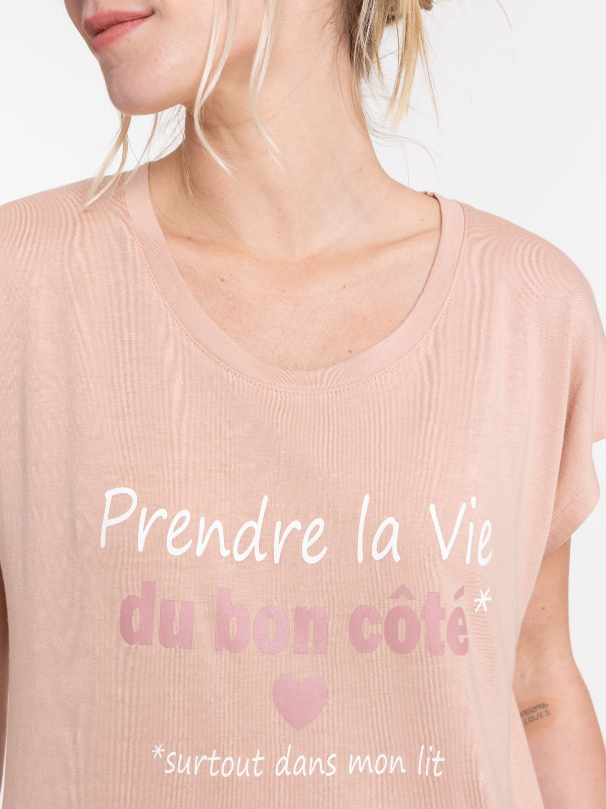 Chemise de nuit message vieux rose femme