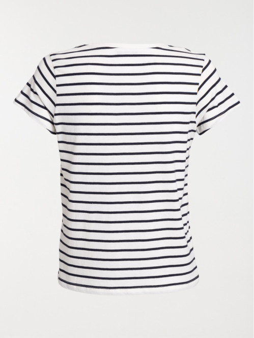 T-shirt rayé écru et navy femme