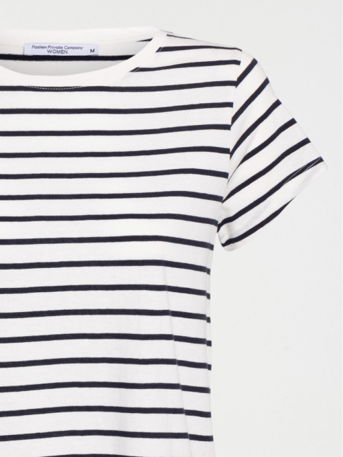 T-shirt rayé écru et navy femme