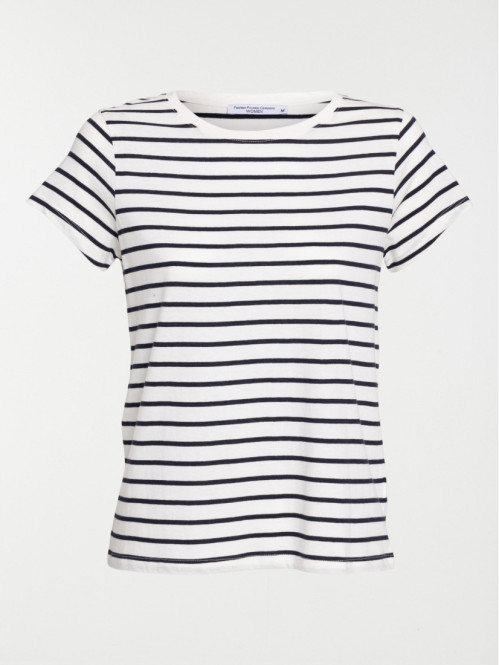 T-shirt rayé écru et navy femme