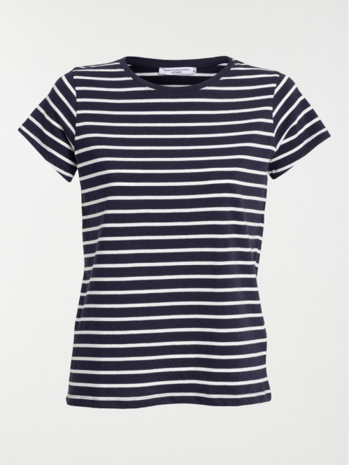 T-shirt rayé navy et écru...