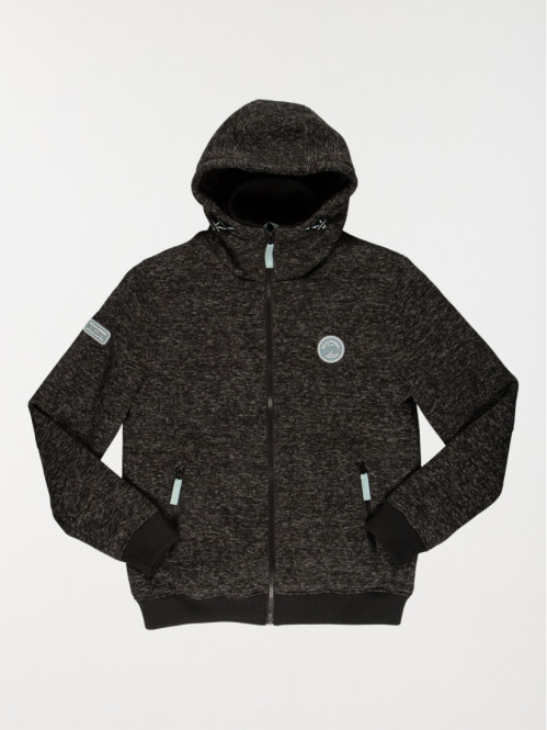 Sweat zippé à capuche gris chiné homme