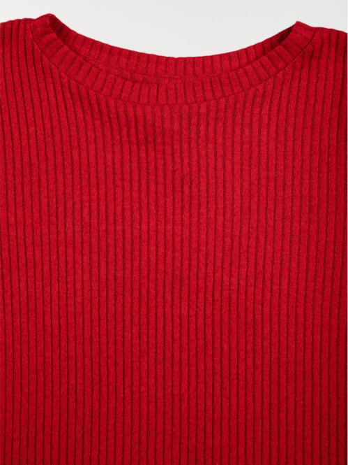 Pull court rouge chiné fille (10-16A)