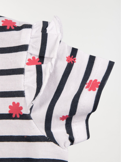 T-shirt rayé imprimé fille (3-24M)