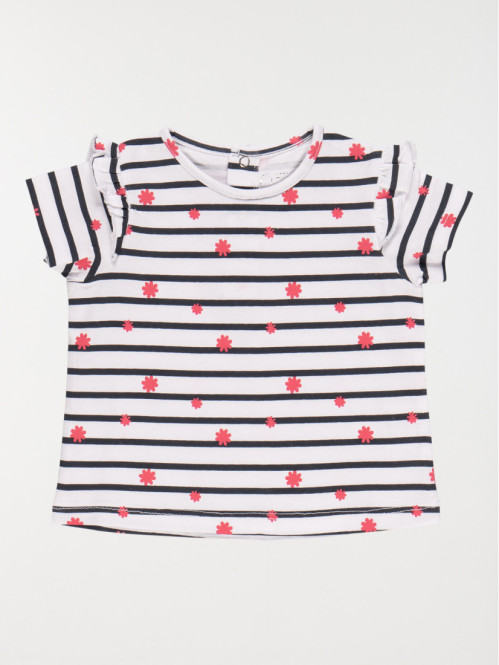 T-shirt rayé imprimé fille (3-24M)