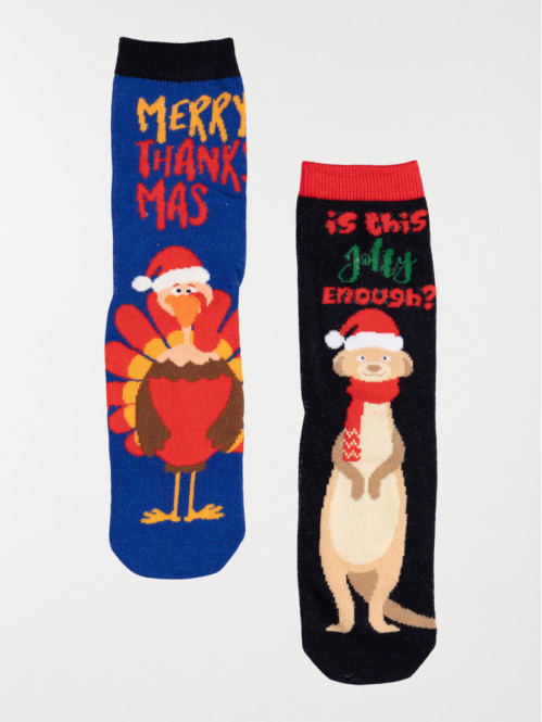 Chaussettes de Noël dinde bleu enfant
