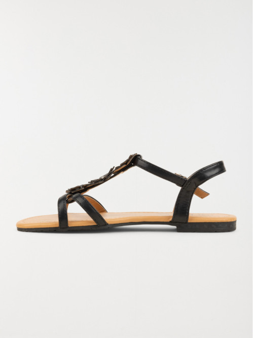 Sandale plate fleurs noir femme (37-42) Sandale plate fleurs noir femme (37-42)