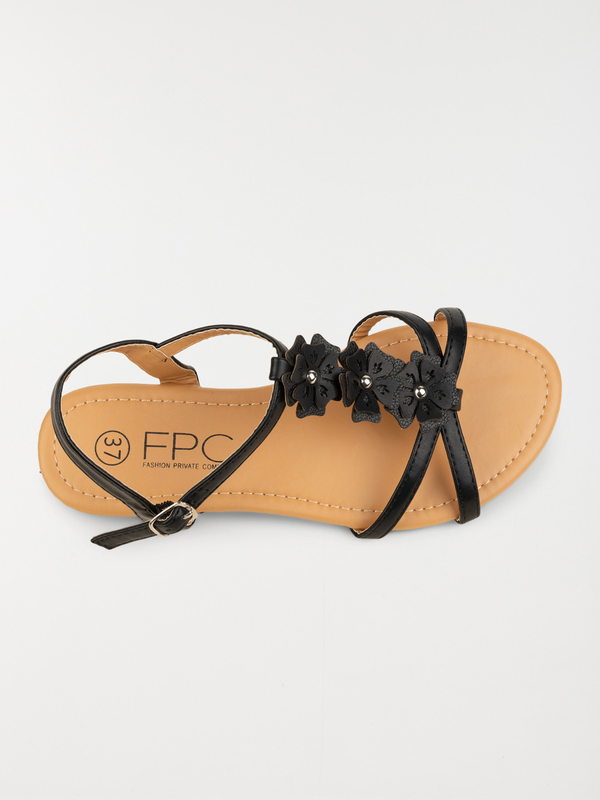 Sandale plate fleurs noir femme (37-42) Sandale plate fleurs noir femme (37-42)