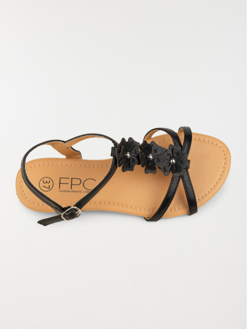 Sandale plate fleurs noir femme (37-42) Sandale plate fleurs noir femme (37-42)
