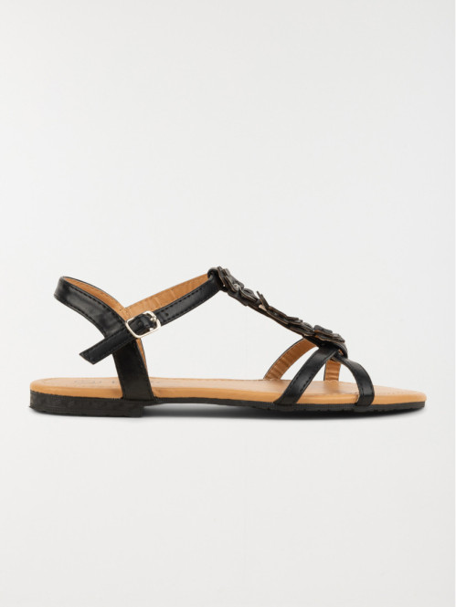 Sandale plate fleurs noir femme (37-42) Sandale plate fleurs noir femme (37-42)