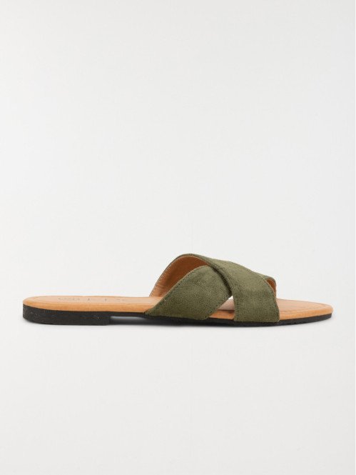 Mule plate velours verte femme (36-41)