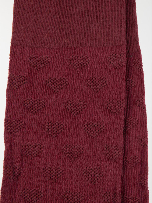 Collant bordeaux motif coeur fille Collant bordeaux motif coeur fille