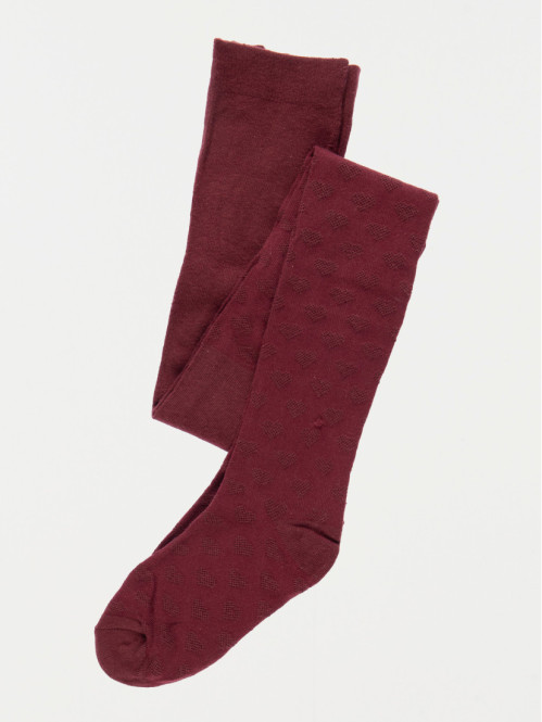 Collant bordeaux motif coeur fille
