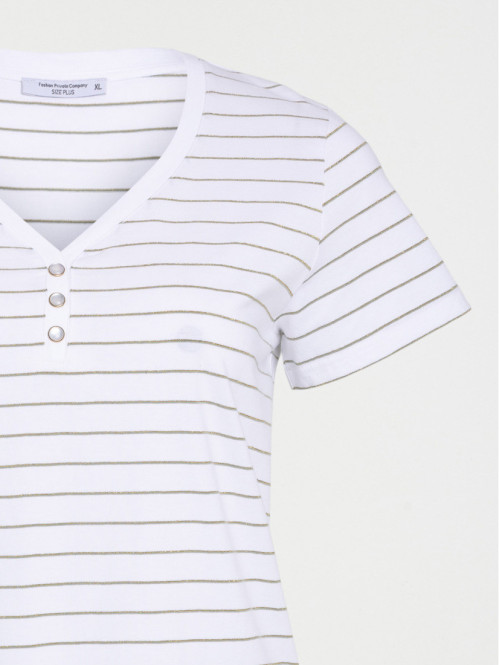 T-shirt rayé col V grande taille femme