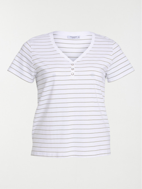 T-shirt rayé col V grande taille femme