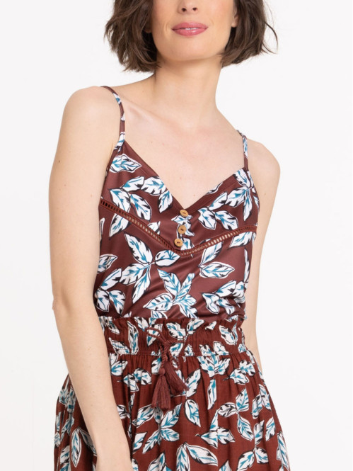 Débardeur bretelles feuilles femme
