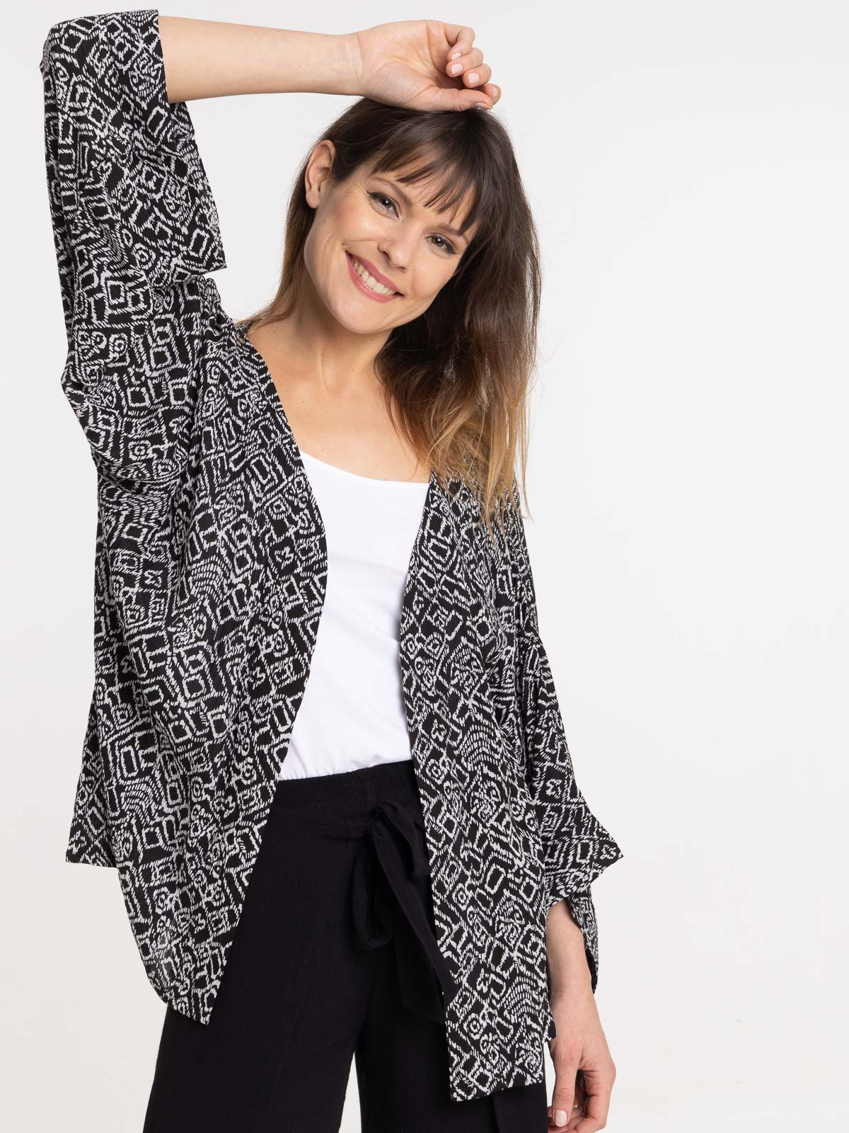Kimono imprimé noir femme