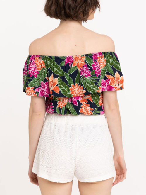 Blouse fleurie col volanté...