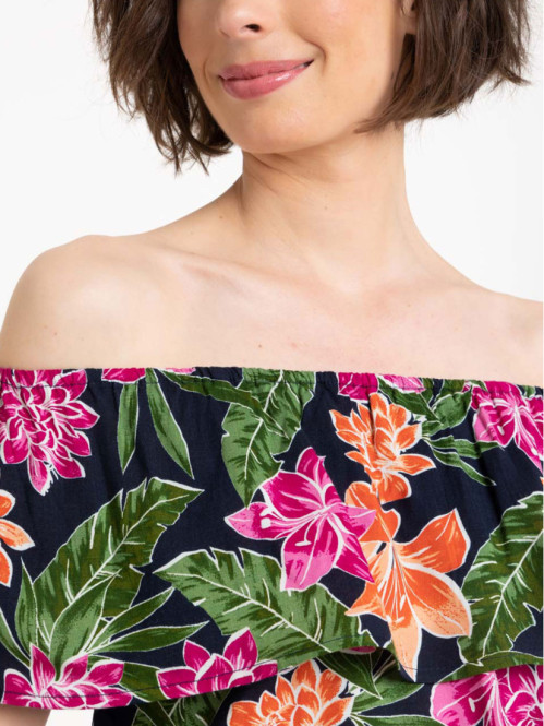 Blouse fleurie col volanté...