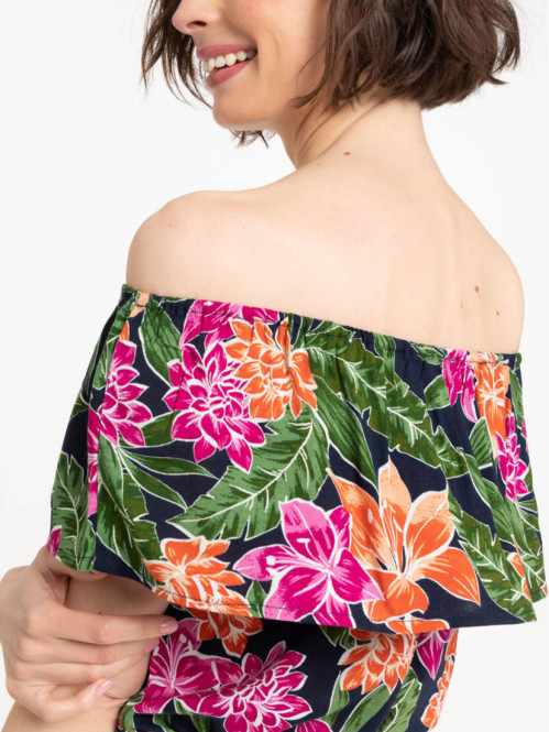 Blouse fleurie col volanté...